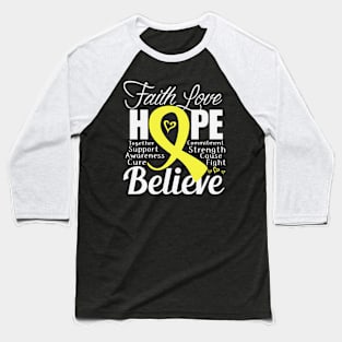 Faith Love Hope Support Awareness Cure Believe Hydrocephalus Awareness Yellow Ribbon Warrior Baseball T-Shirt